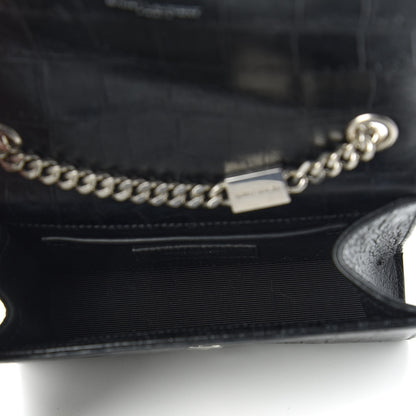 Saint Laurent Calfskin Crocodile Embossed Monogram Small Kate Tassel Satchel Black 5 of 10