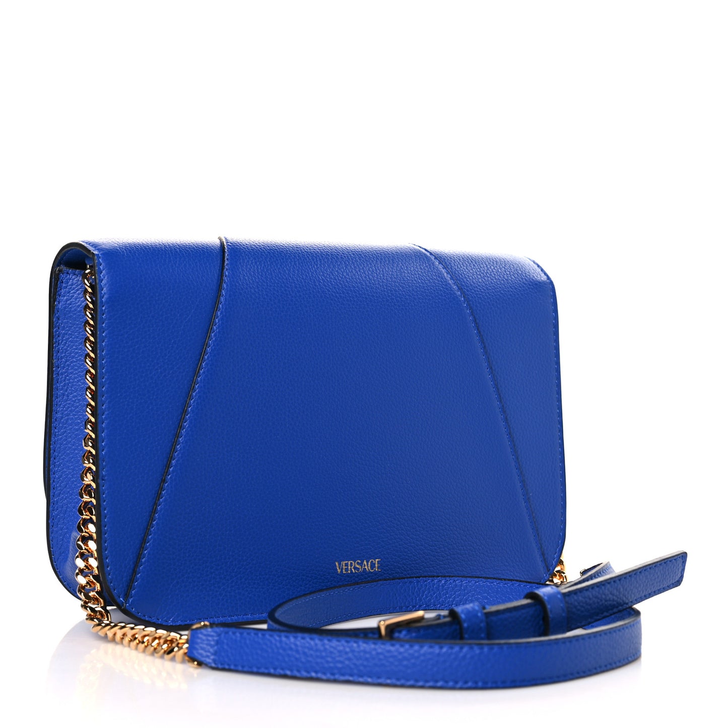 Grainy Calfskin Virtus Chain Crossbody Blue