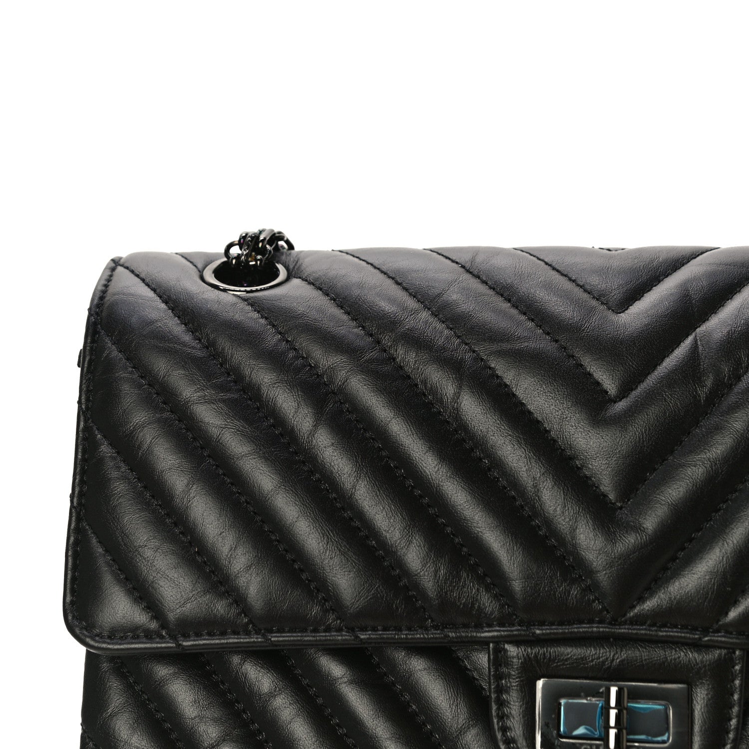 Chanel Aged Calfskin Chevron Quilted 2.55 Reissue 225 Flap So Black 7 of 13