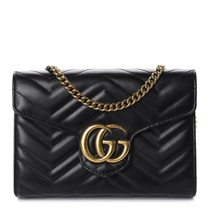 Gucci Calfskin Matelasse GG Marmont Chain Wallet Black 1 of 11