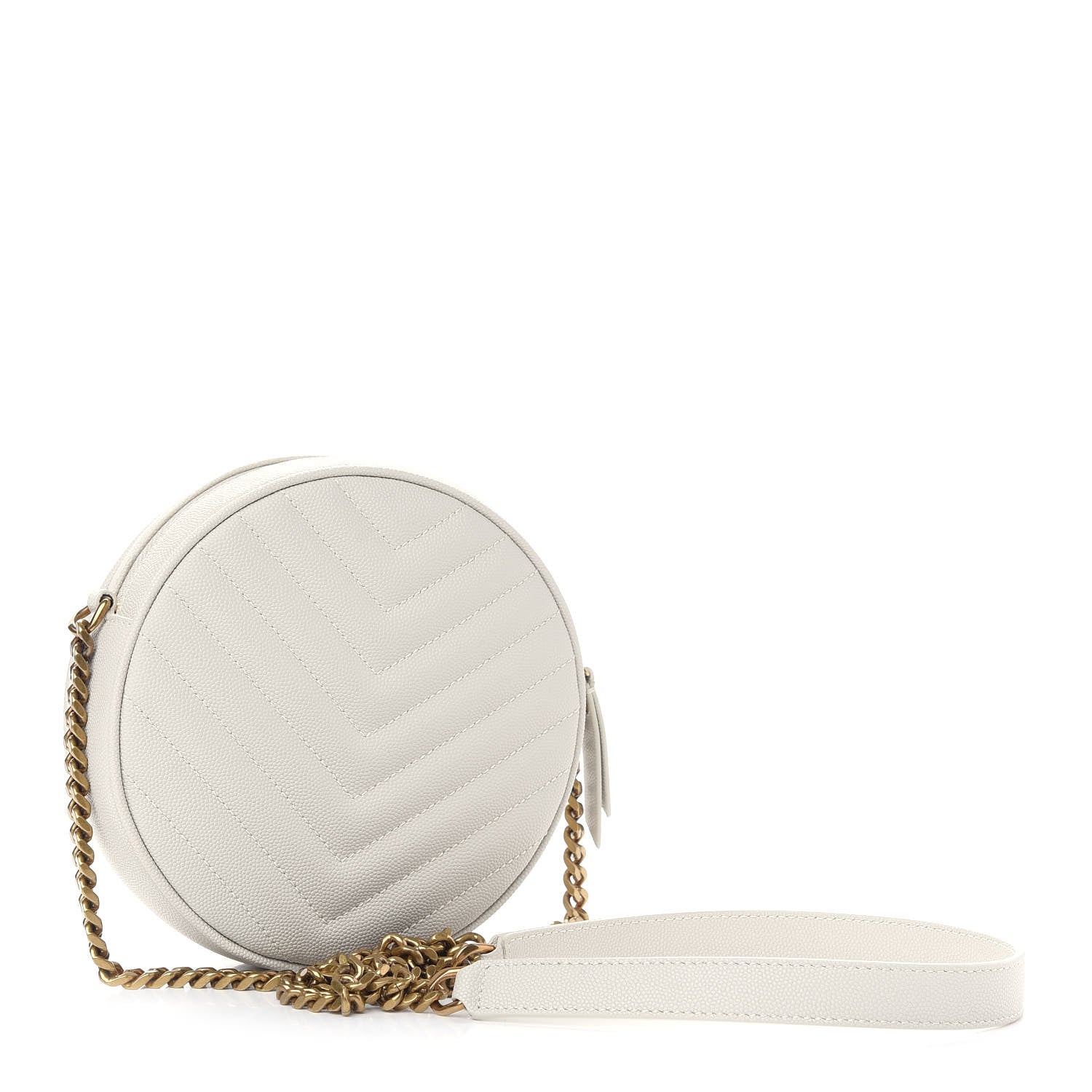 Saint Laurent Grain De Poudre Matelasse Chevron Quilted Round Vinyle Camera Bag Crema Soft 3 of 8