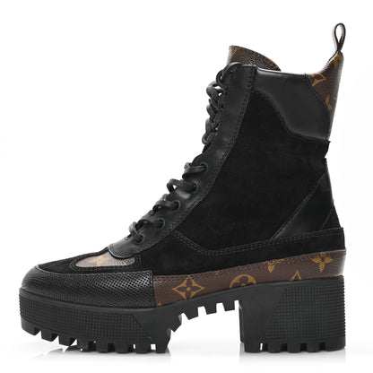 Louis Vuitton Suede Calfskin Monogram Laureate Platform Desert Boots 38 Black 1 of 7