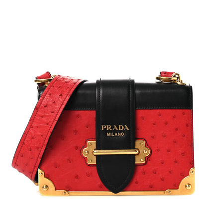 Prada City Calfskin Ostrich Cahier Bag Fuoco Black 1 of 11