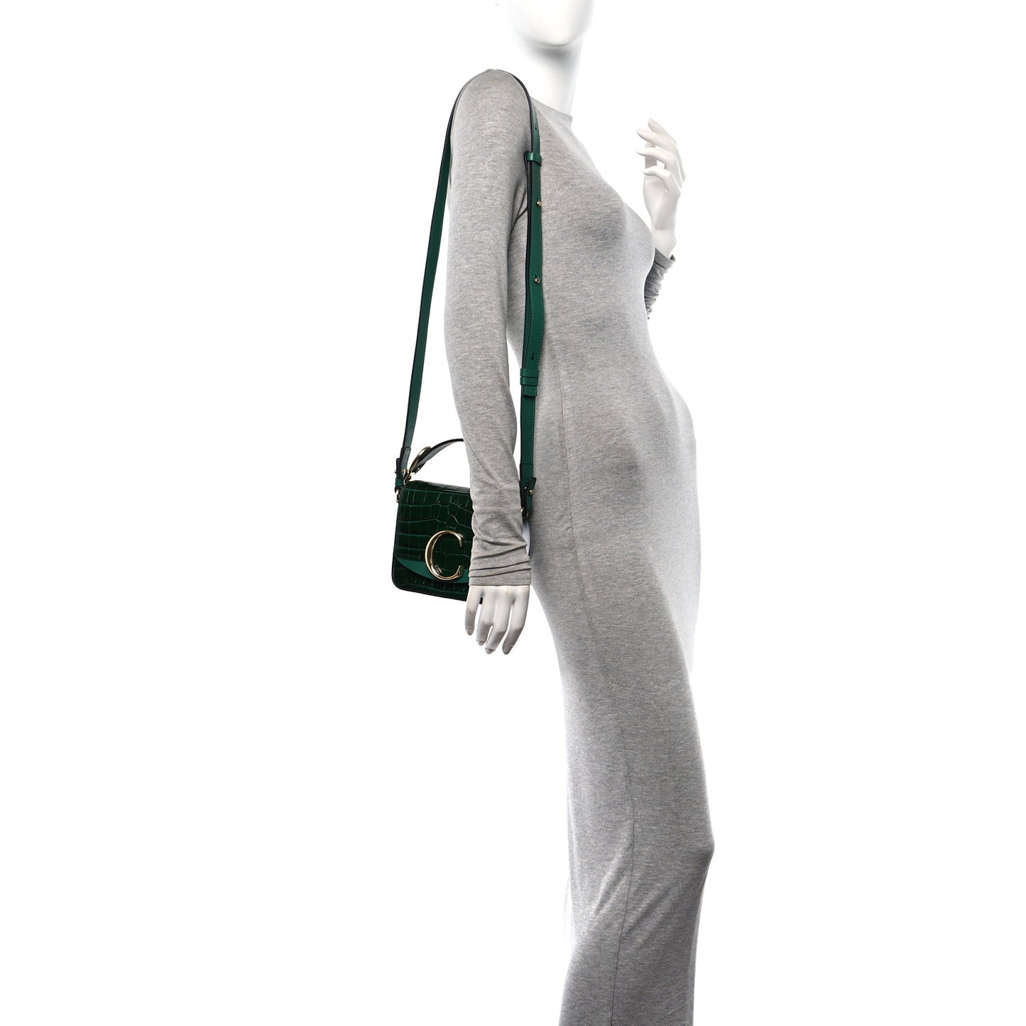 Calfskin Crocodile Embossed Mini C Double Carry Woodsy Green