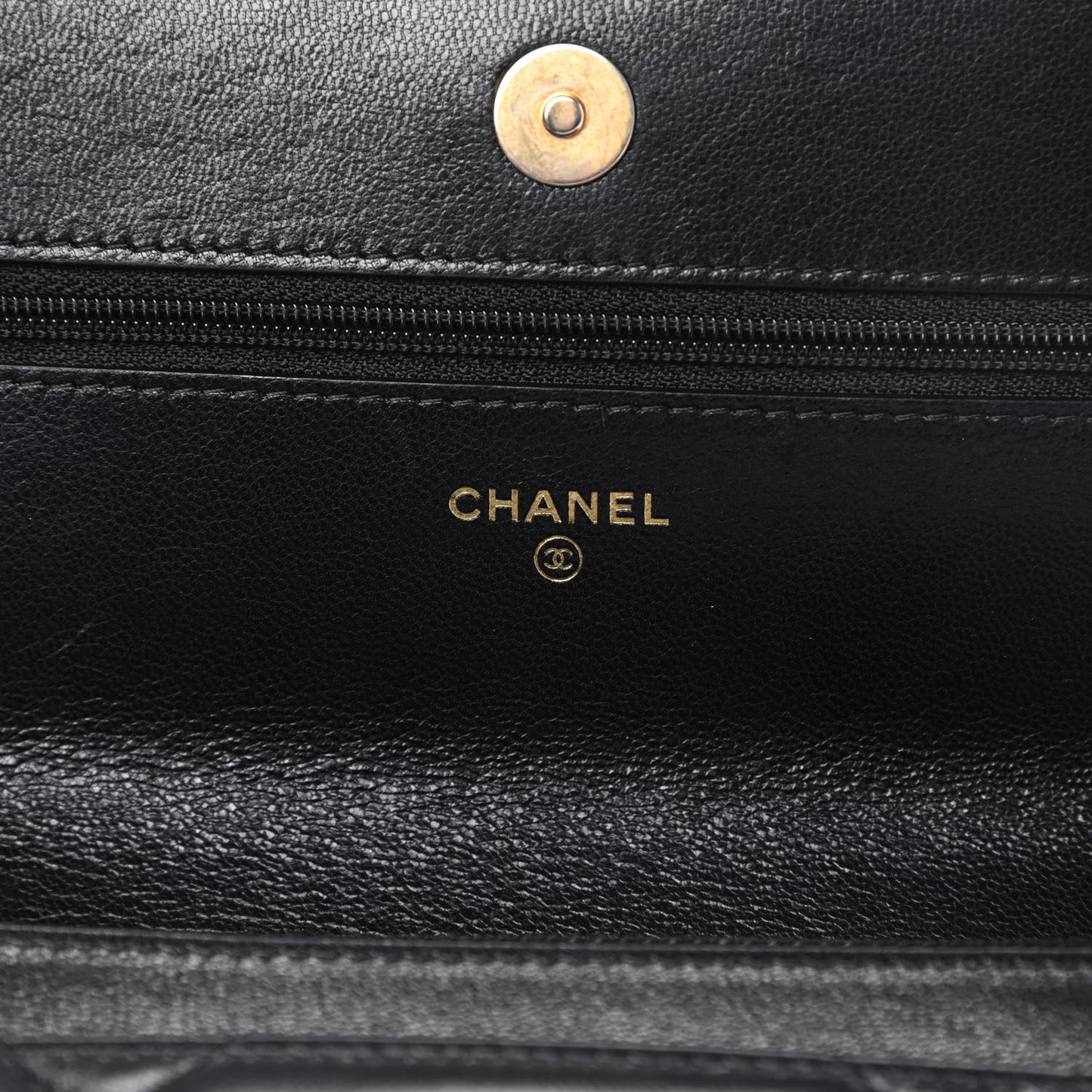 Shiny Goatskin Quilted Chanel 19 Wallet On Chain WOC Black