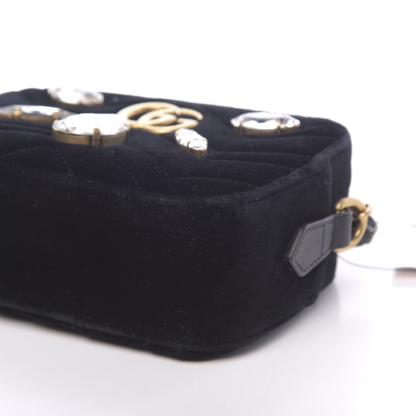 Velvet Matelasse Marquise Crystals Mini GG Marmont Chain Shoulder Bag Black
