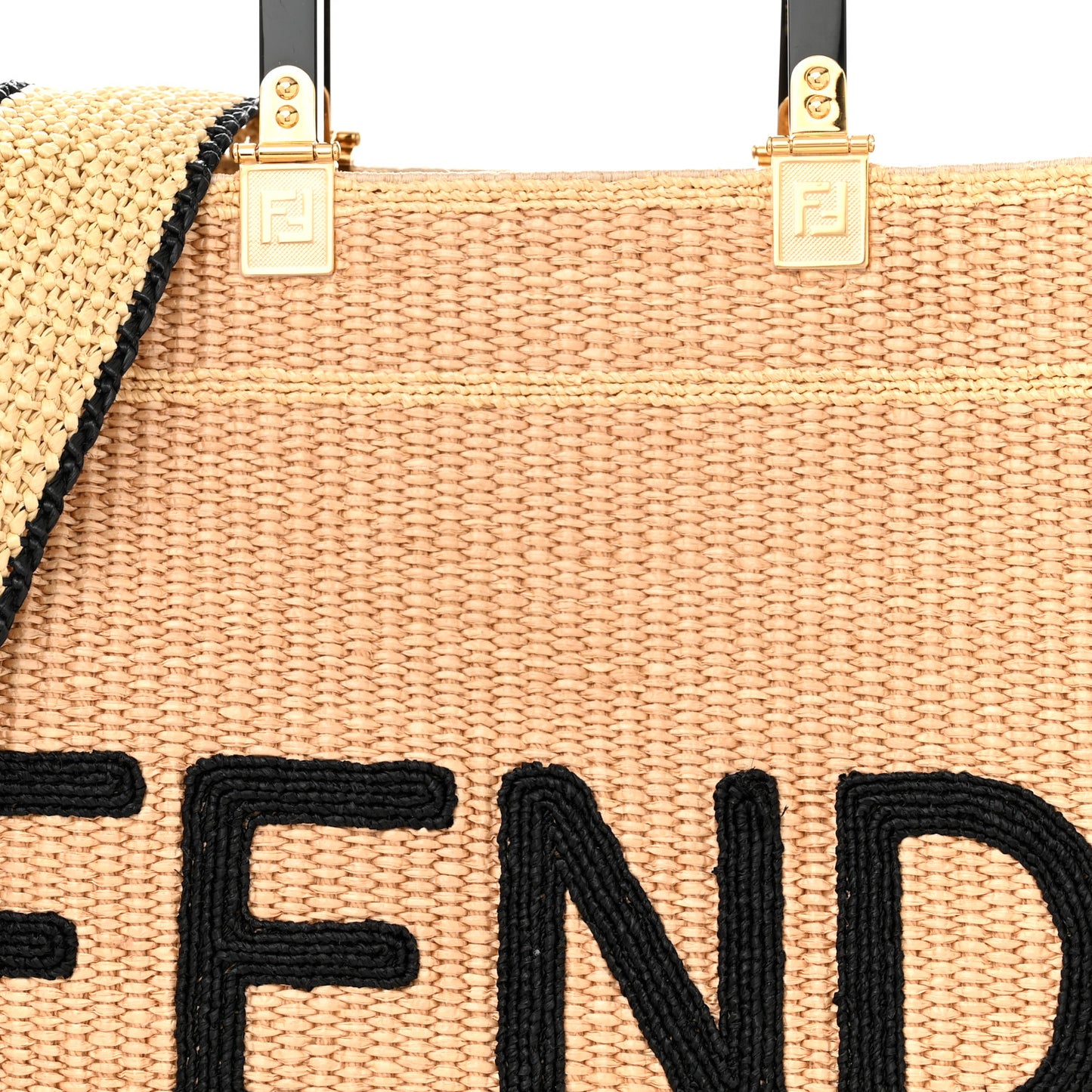 Straw Vitello King Plexiglass Woven Medium Fendi Sunshine Shopper Tote Natural Black
