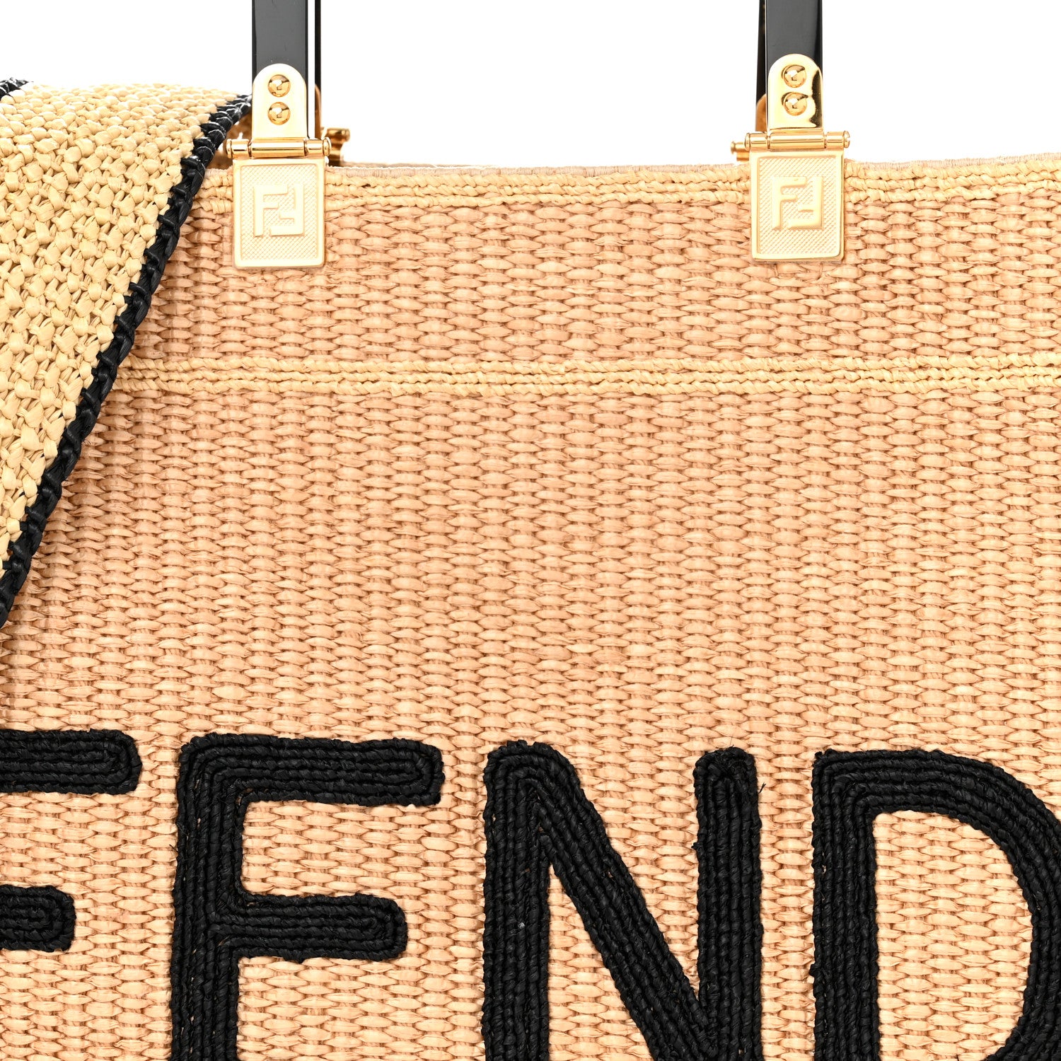 Fendi Straw Vitello King Plexiglass Woven Medium Fendi Sunshine Shopper Tote Natural Black 8 of 11