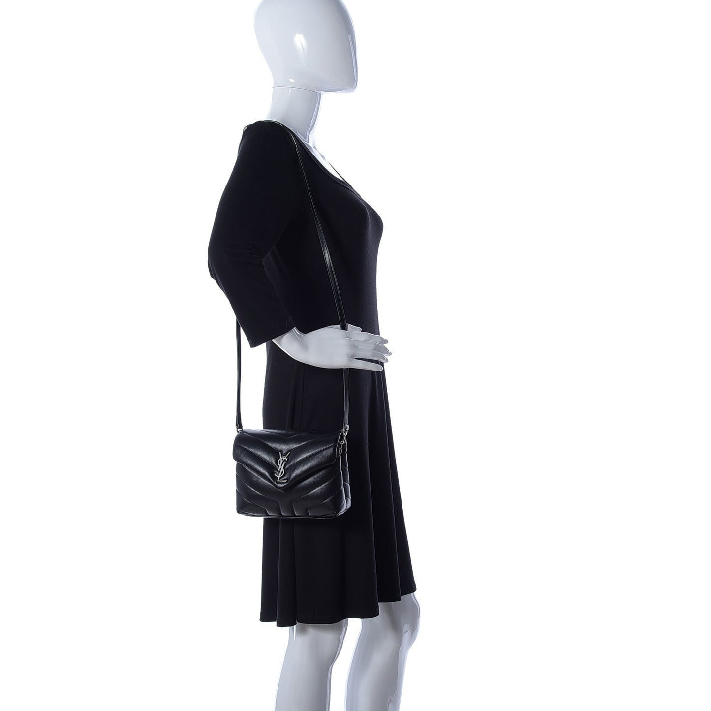 Calfskin Y Quilted Monogram Toy Loulou Crossbody Bag Black