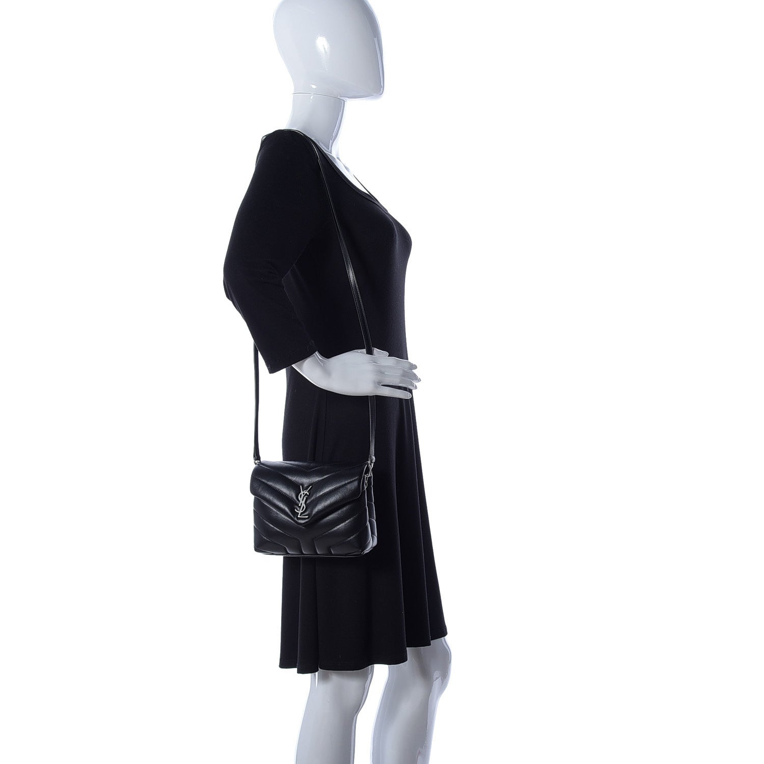 Saint Laurent Calfskin Y Quilted Monogram Toy Loulou Crossbody Bag Black 2 of 16