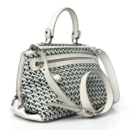 Salvatore Ferragamo Woven Nappa Sofia Satchel White Cream Teal Bright Blue 3 of 10