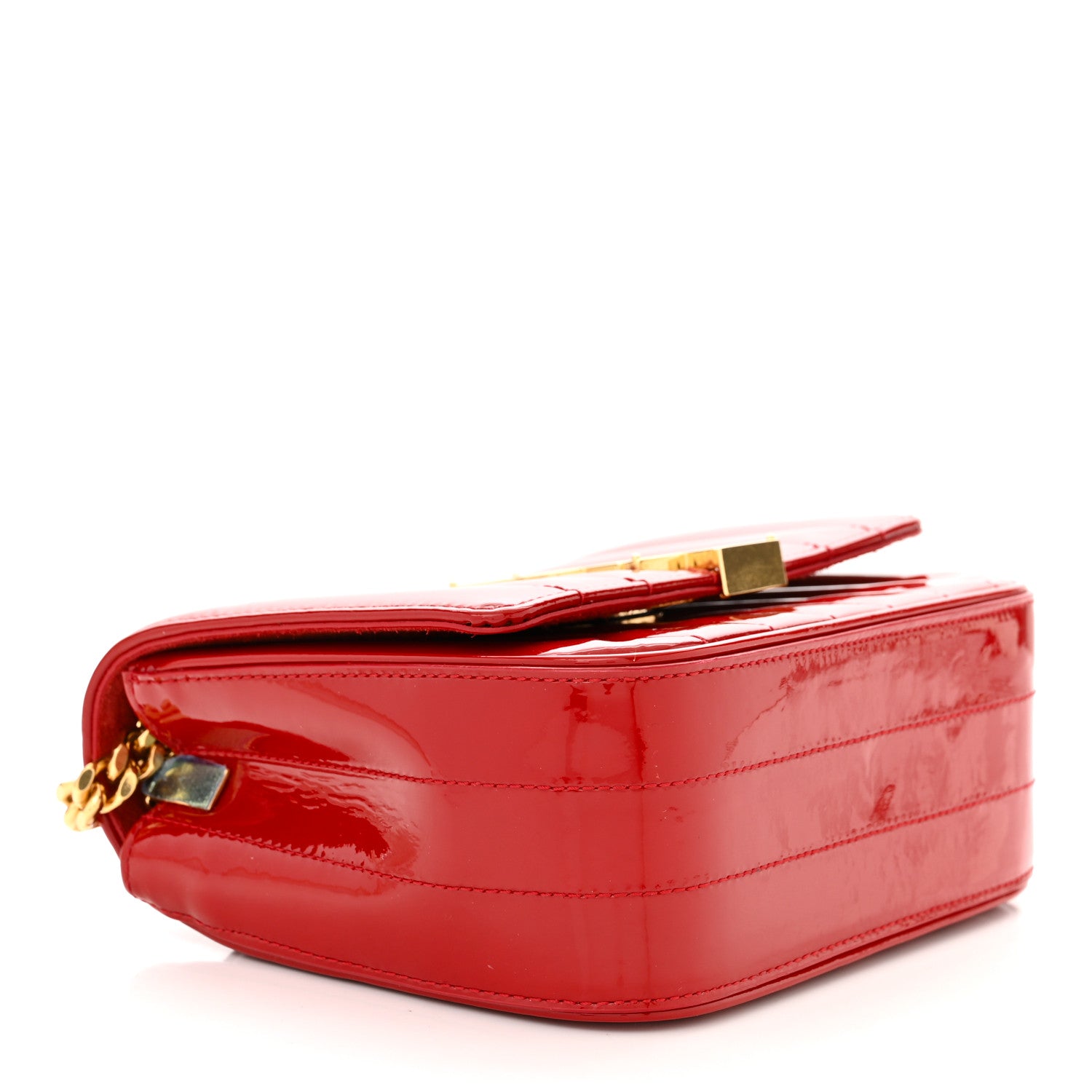 Saint Laurent Patent Matelasse Monogram Small Vicky Chain Bag Red 4 of 10