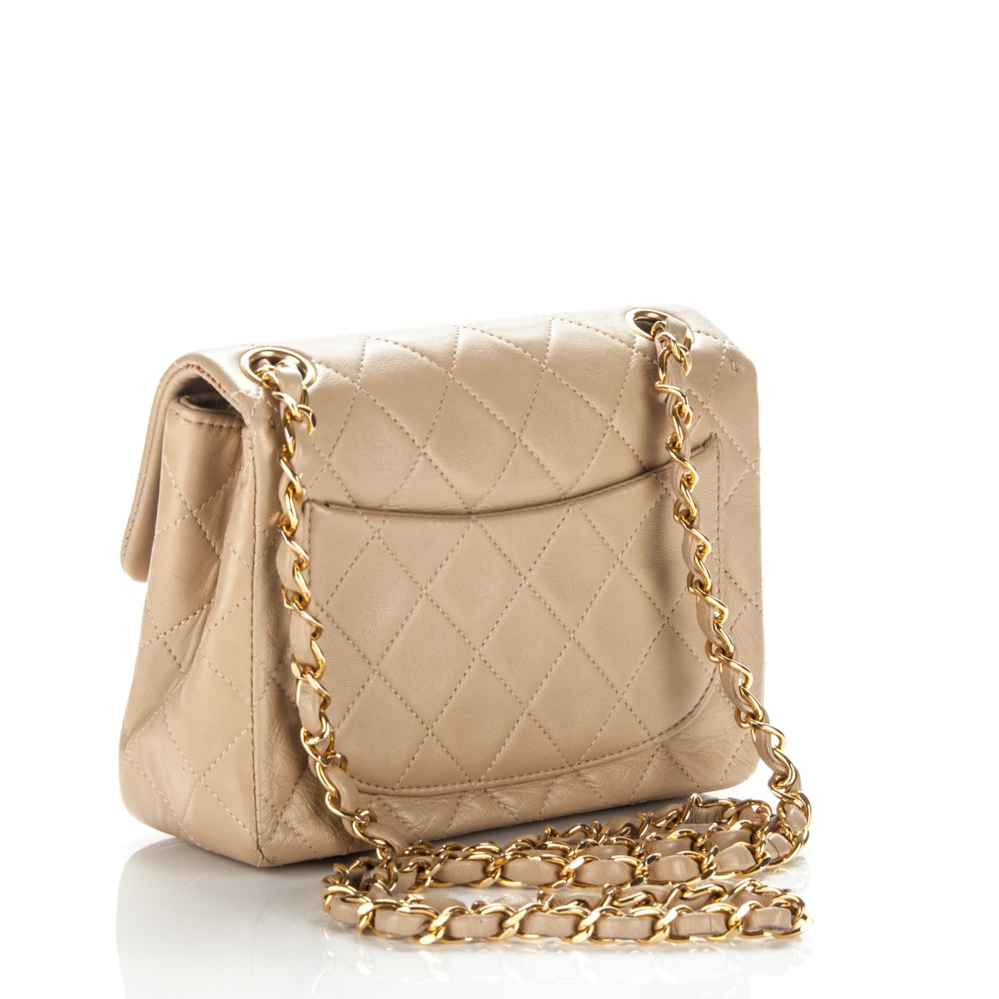Lambskin Quilted Mini Square Flap Beige