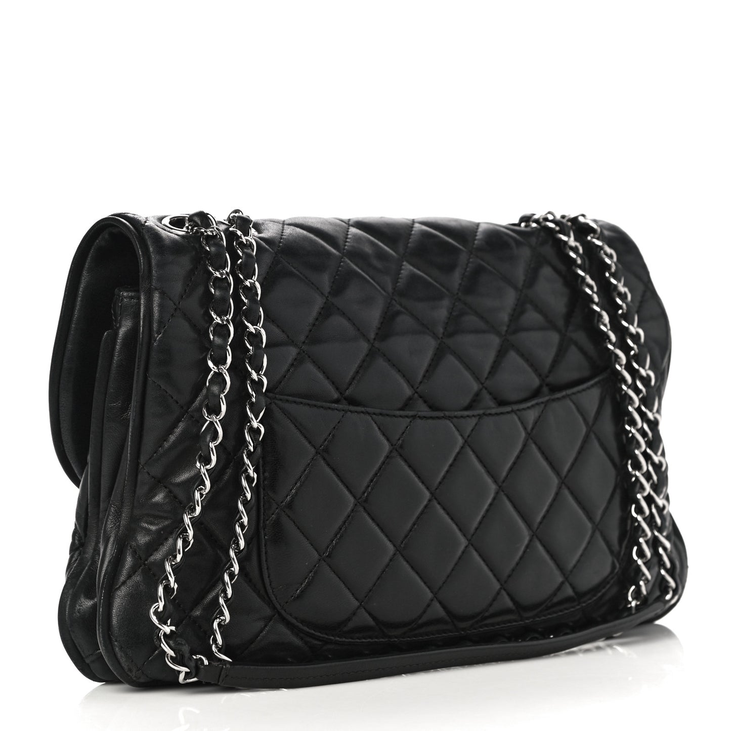 Lambskin Quilted Large Pagode Piping Flap Black