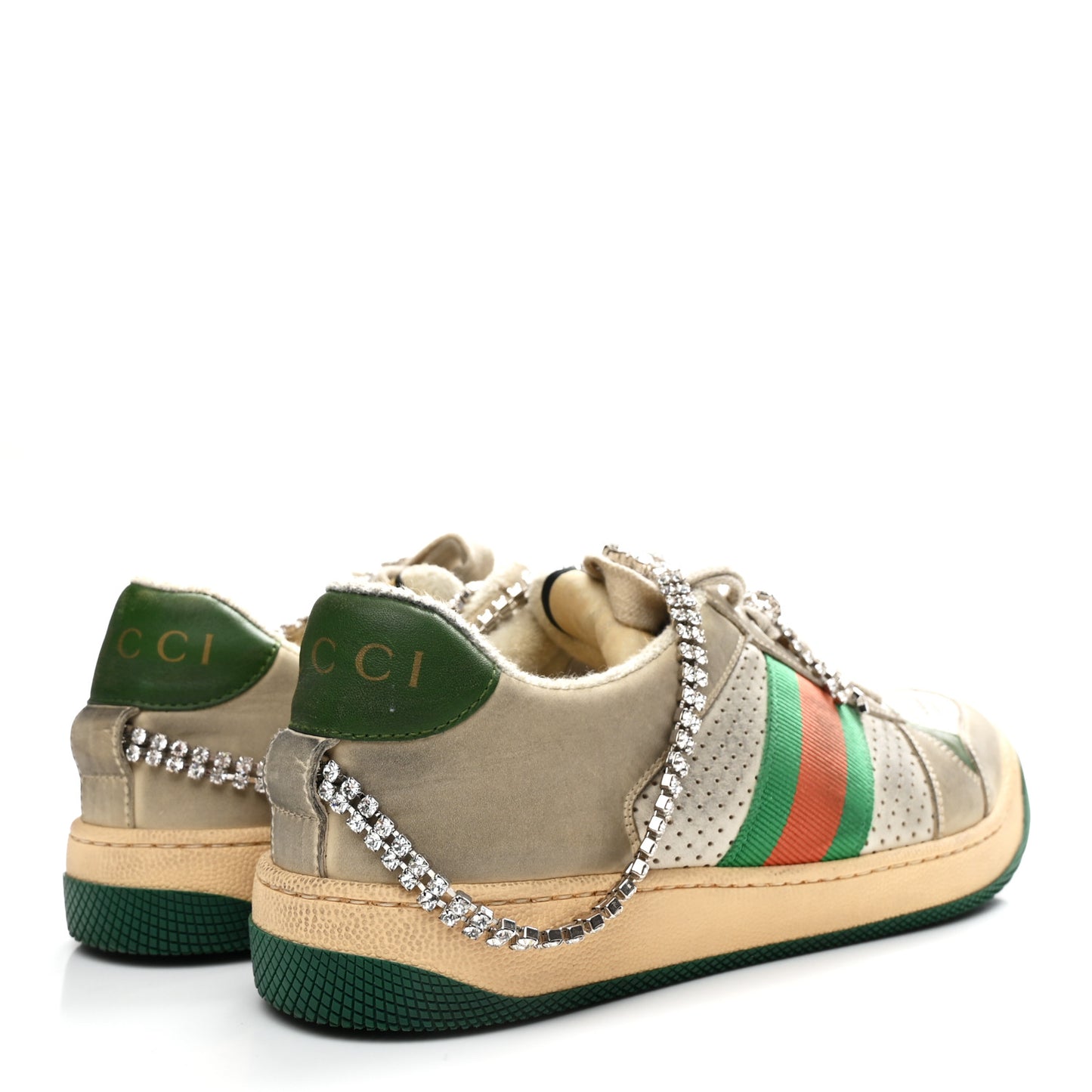 Nubuck Calfskin Web Removable Crystals Womens Screener Sneakers 38 Dusty Milk New Mystic White