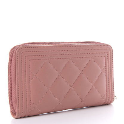 Chanel Caviar Quilted Boy Small Zip Around Wallet Pink 3 of 10