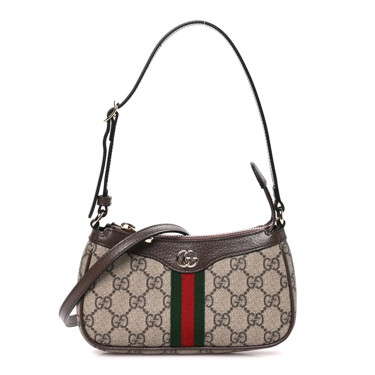 Gucci GG Supreme Monogram Textured Dollar Calfskin Web Mini Ophidia Shoulder Bag Beige Ebony New Acero 1 of 11