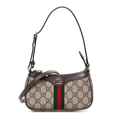 Gucci GG Supreme Monogram Textured Dollar Calfskin Web Mini Ophidia Shoulder Bag Beige Ebony New Acero 1 of 11