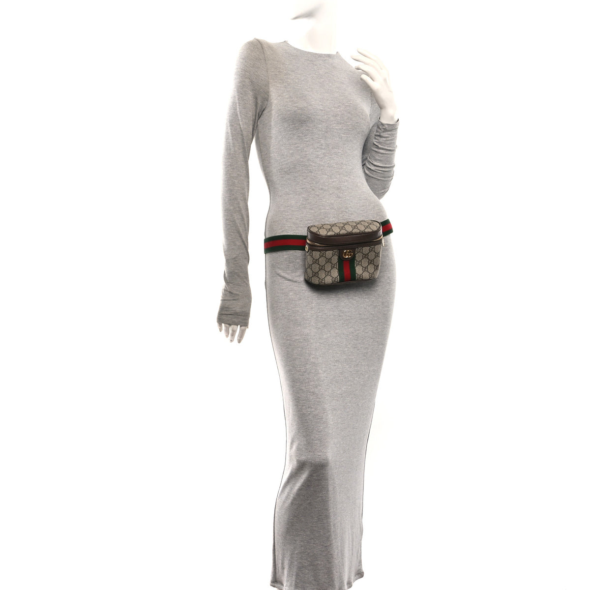 Gucci GG Supreme Monogram Textured Dollar Calfskin Web Ophidia Belt Bag 110 44 Beige Ebony New Acero 2 of 9