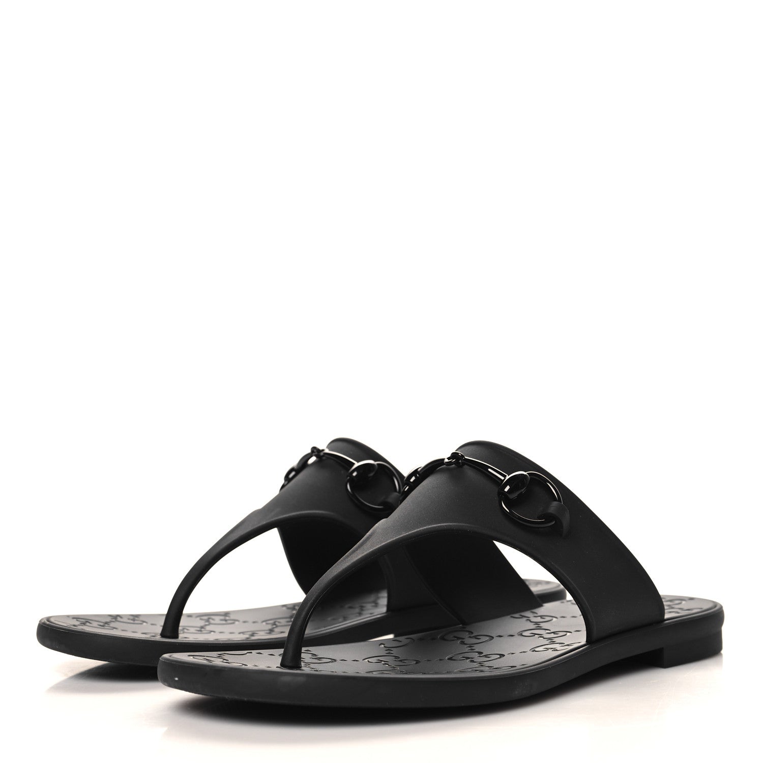 Gucci Rubber Womens Horsebit Thong Sandals 37 Black 4 of 8