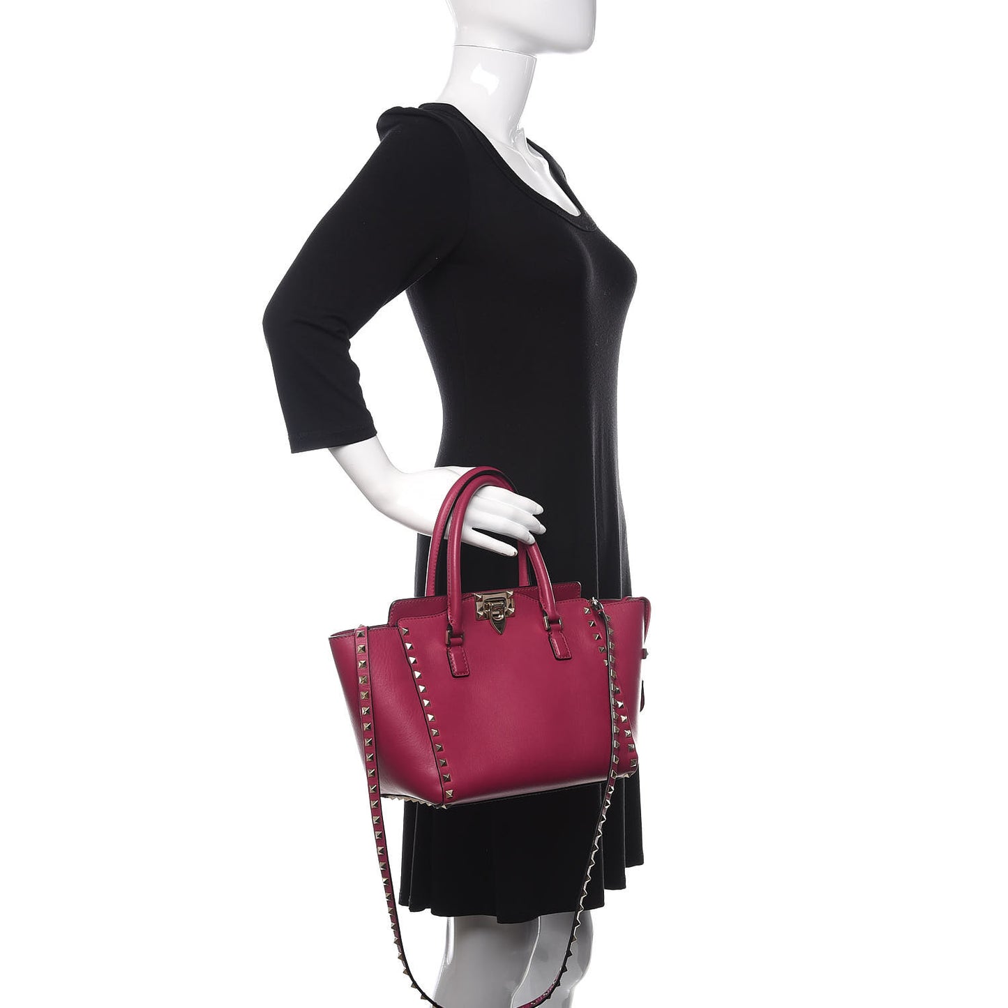 Vitello Small Rockstud Double Handle Tote Deep Cyclamin
