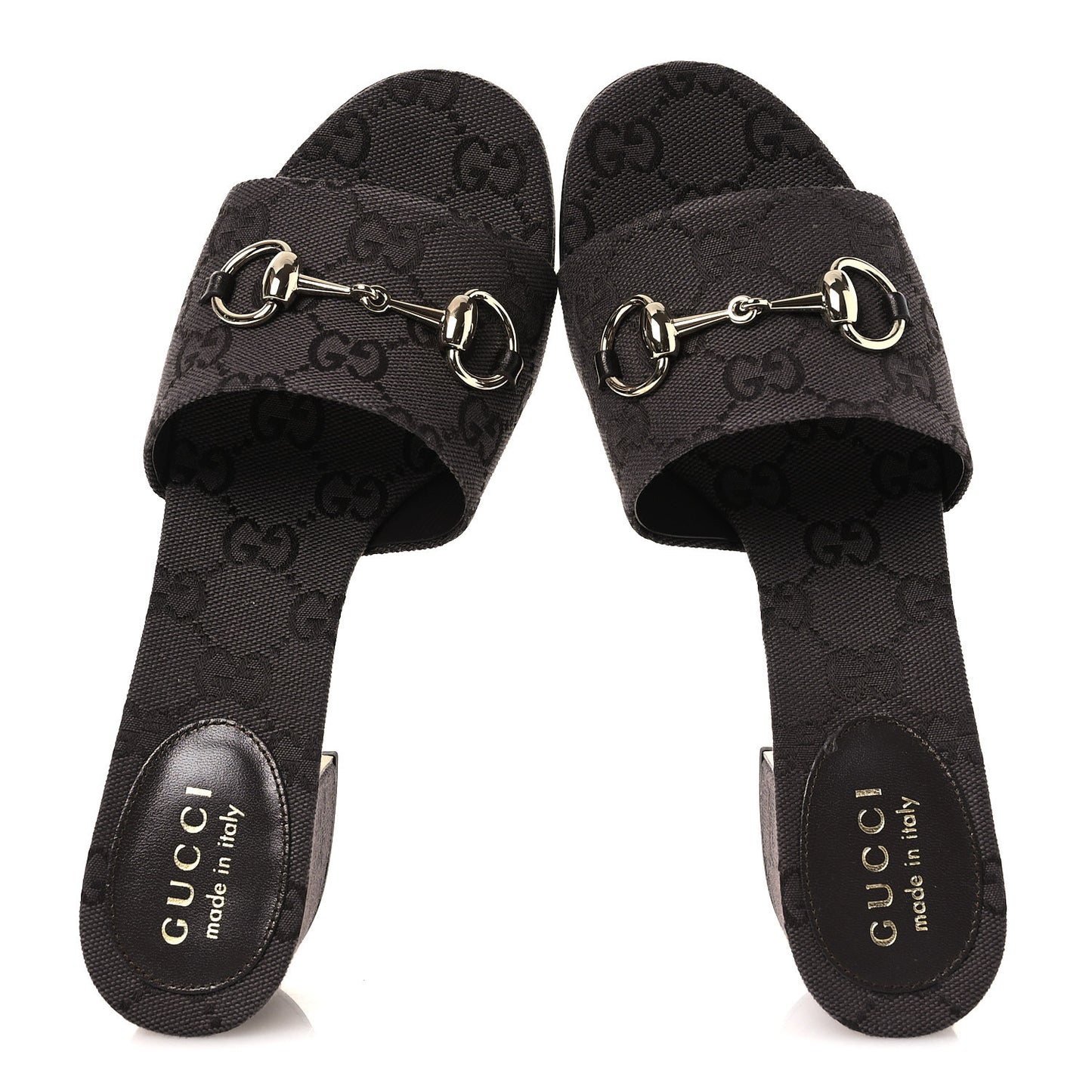 GG Monogram Horsebit Slide Sandals 36 Dark Brown