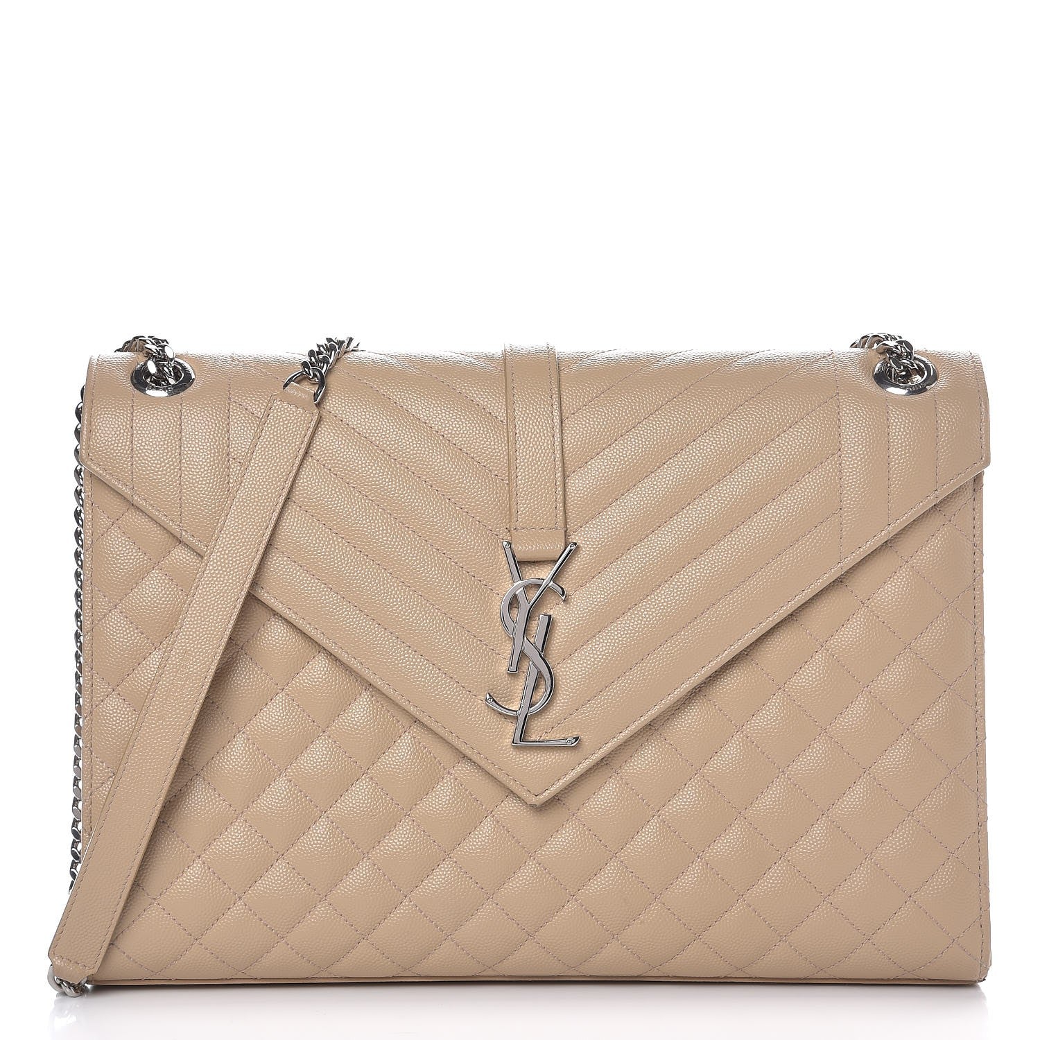 Saint Laurent Grain De Poudre Large Triquilt Monogram Satchel Dark Beige 1 of 11