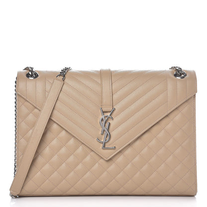 Saint Laurent Grain De Poudre Large Triquilt Monogram Satchel Dark Beige 1 of 11