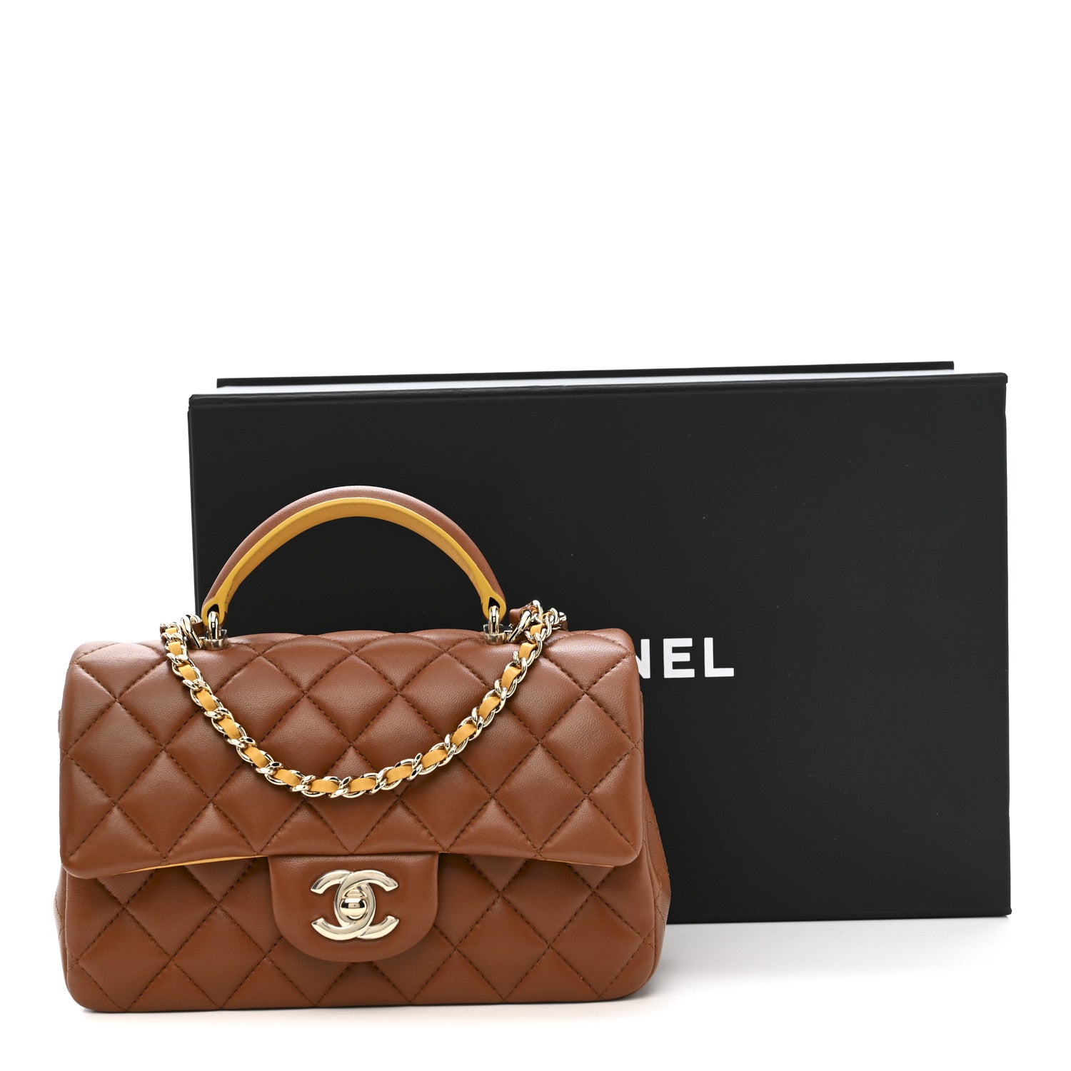 Chanel Lambskin Quilted Bi-Color Mini Top Handle Rectangular Flap