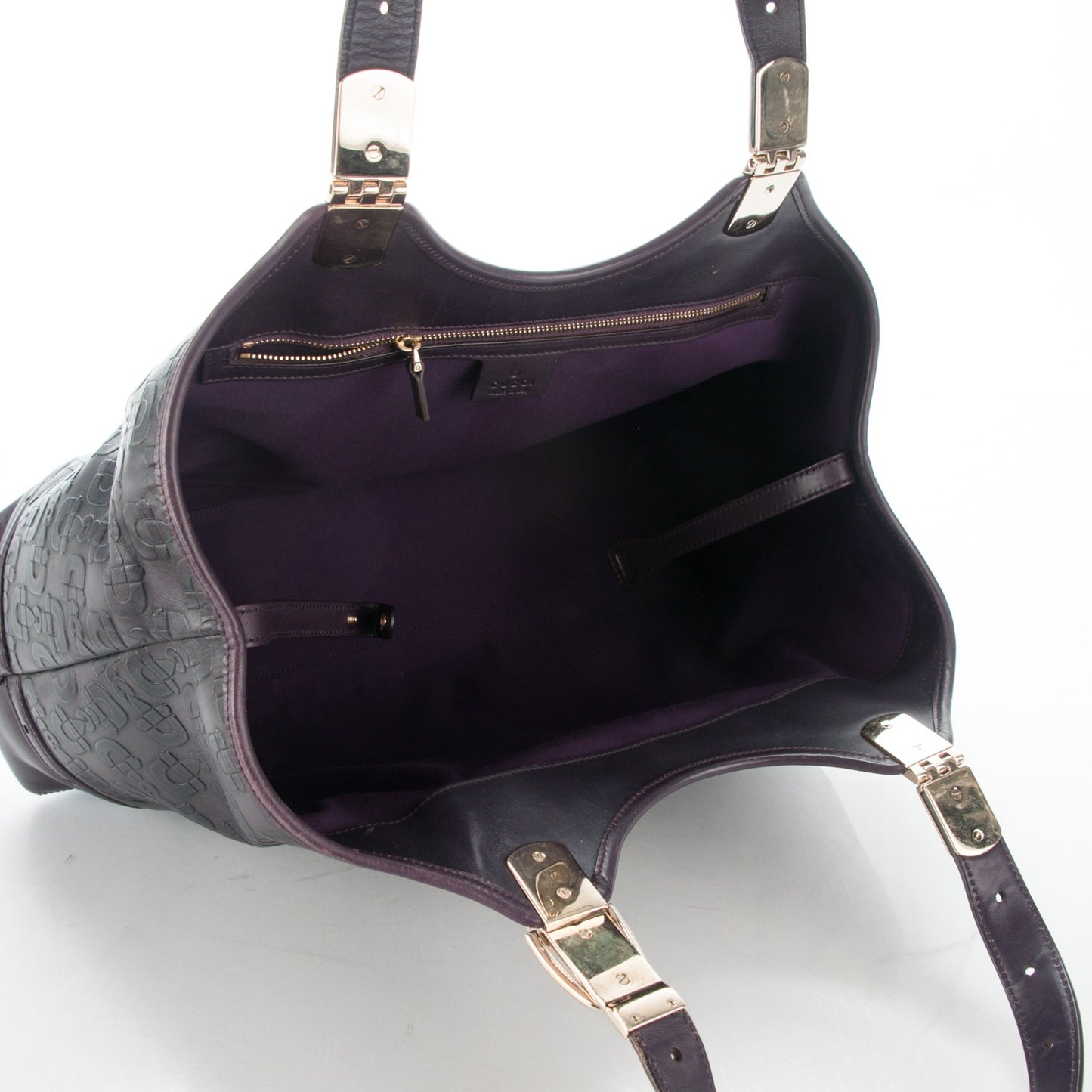 Calfskin Horsebit Embossed Large Glam Shoulder Bag Purple