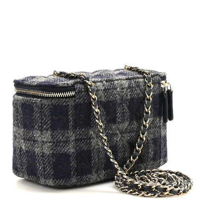 Chanel Wool Plaid Quilted Small Vanity Case With Chain Blue 2 of 10