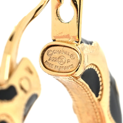 Chanel Metal Leopard Print CC Hoop Earrings Gold Black Beige 4 of 4