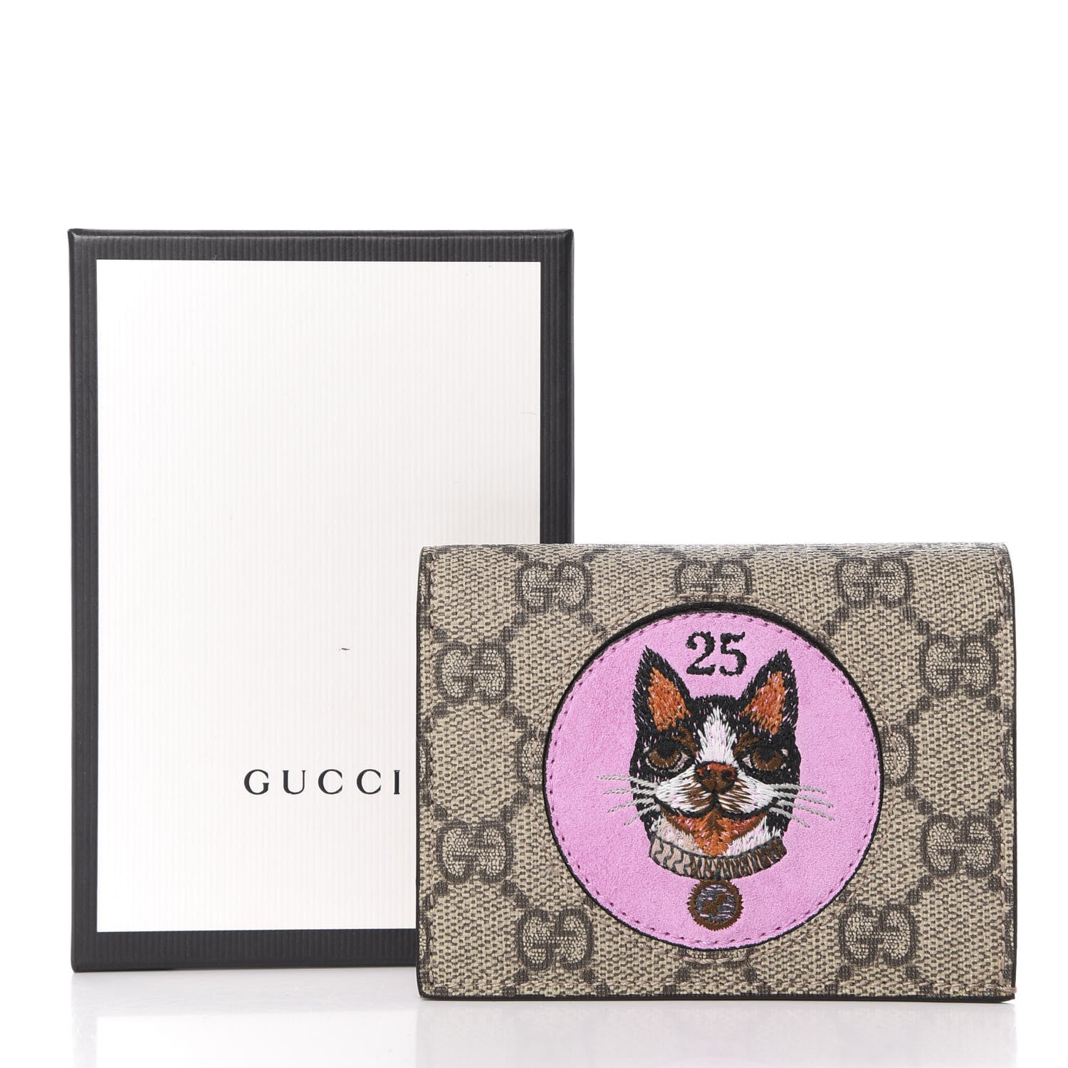 Gucci GG Supreme Monogram Bosco Patch Card Case Wallet Beige Malva Hibiscus Red 8 of 8