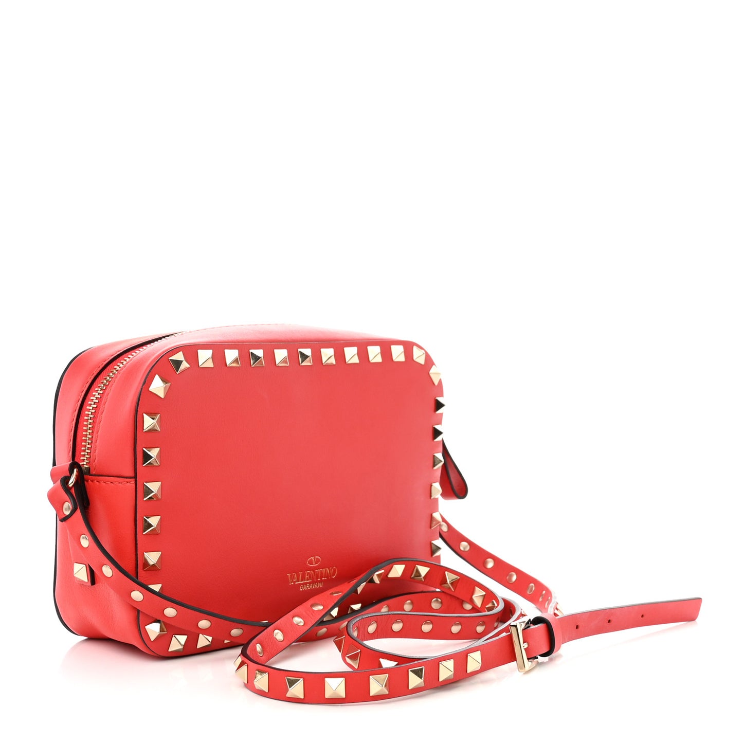 Calfskin Rockstud Camera Crossbody Bag Deep Orange