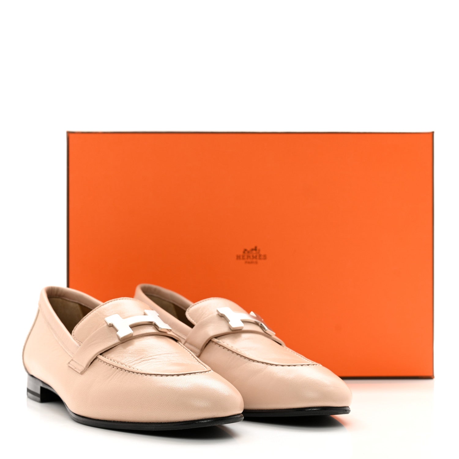 Hermes Goatskin Womens Paris Loafers 37.5 Beige Nude 9 of 9