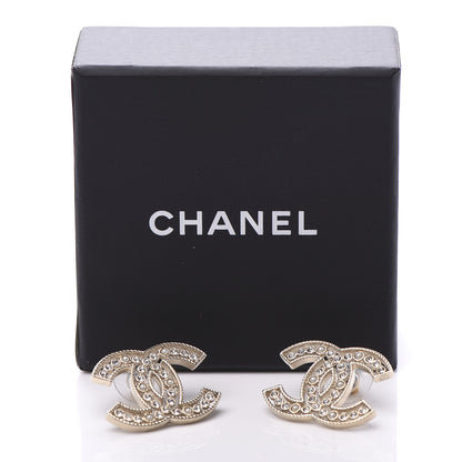 Chanel Pearl Crystal Sparkling Pearls CC Earrings Light Gold 4 of 4
