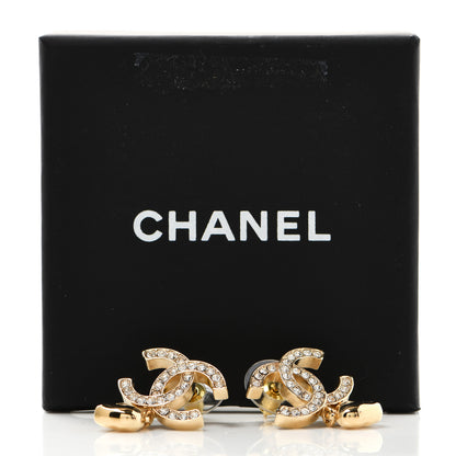 Chanel Metal Crystal CC Heart Drop Earrings Gold 5 of 5