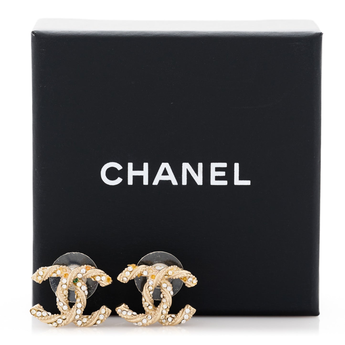 Crystal Twisted CC Earrings Gold