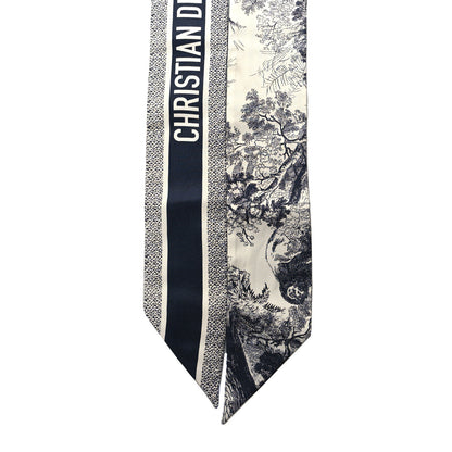 Christian Dior Silk Toile De Jouy Reverse Capri Mitzah Scarf Navy Blue 2 of 3