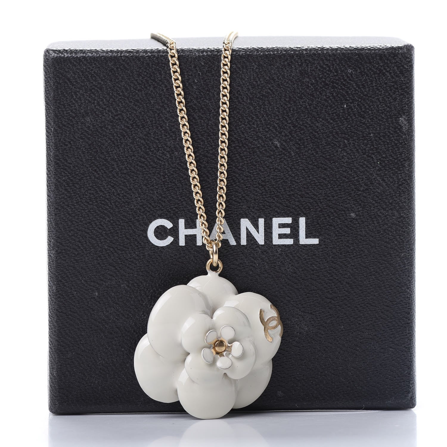 Chanel Enamel CC Camellia Pendant Necklace Gold 5 of 5