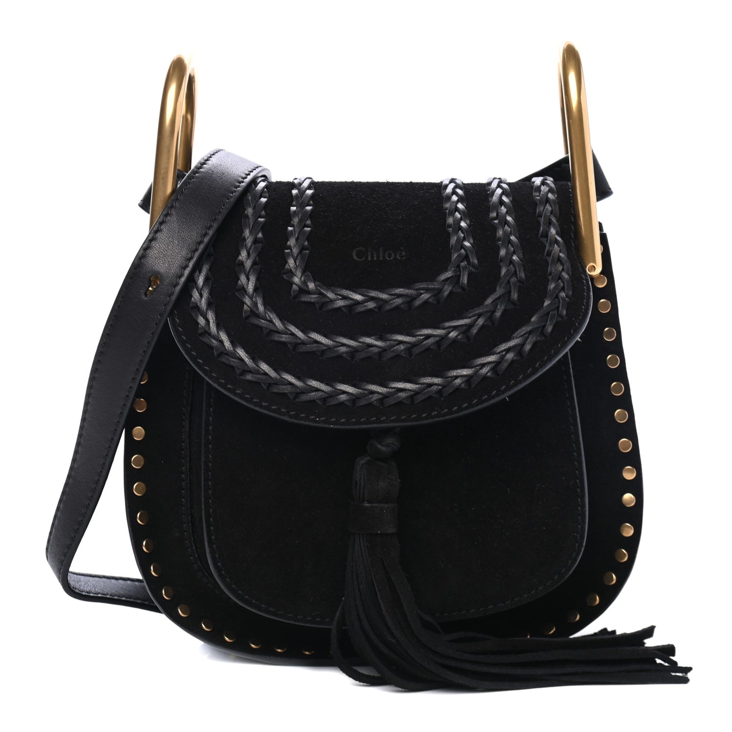 Suede Calfskin Braided Mini Hudson Shoulder Bag Black