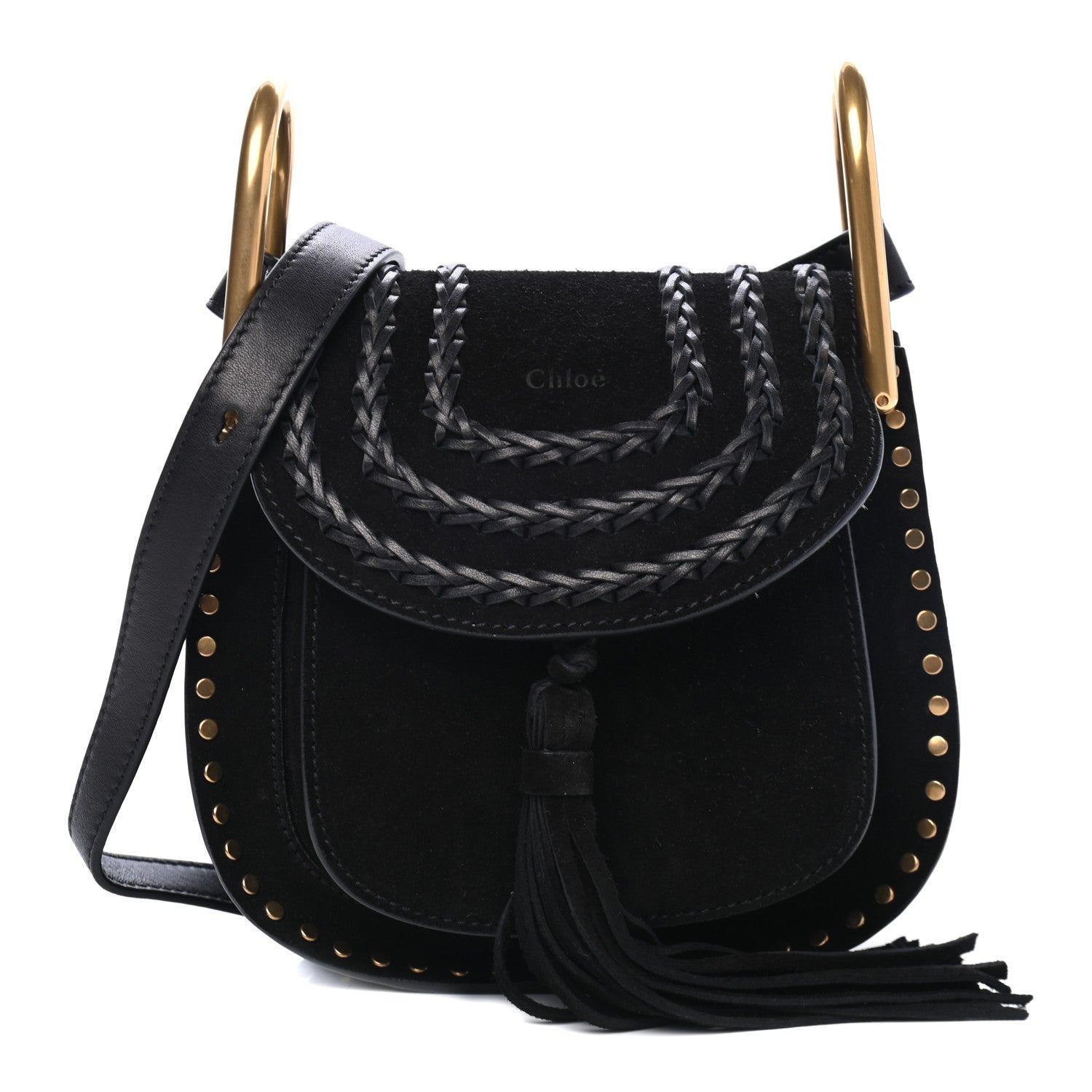 Chloe Suede Calfskin Braided Mini Hudson Shoulder Bag Black 1 of 4