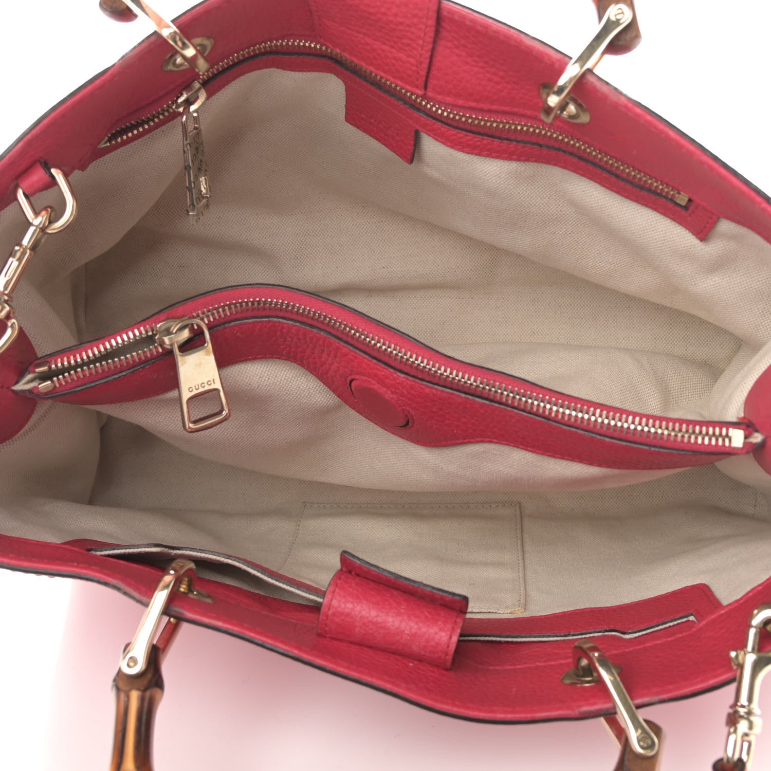 Gucci Pebbled Calfskin Bi-Color Medium Bamboo Shopper Tote Fuchsia Orange 8 of 37