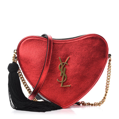 Saint Laurent Metallic Calfskin Heart Monogram Crossbody Black Rouge 1 of 8