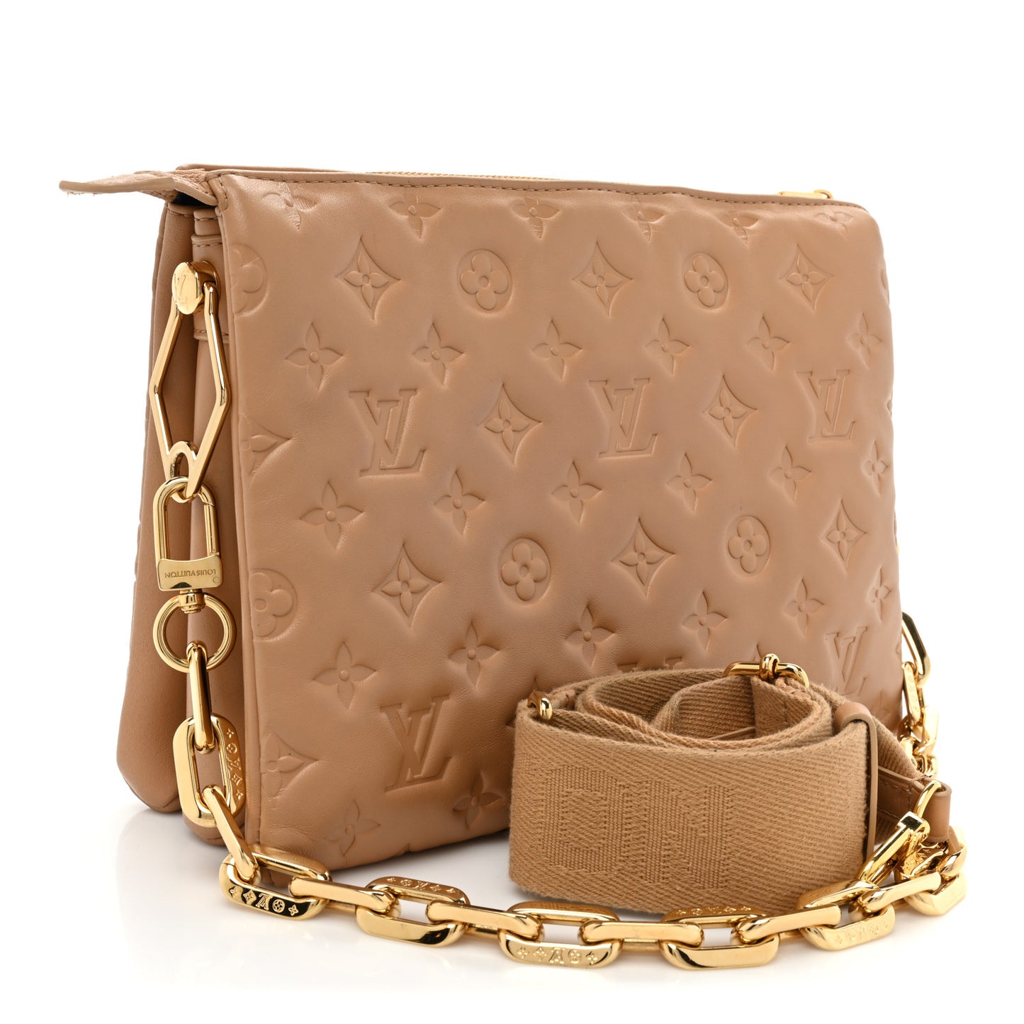 Lambskin Embossed Monogram Coussin PM Camel