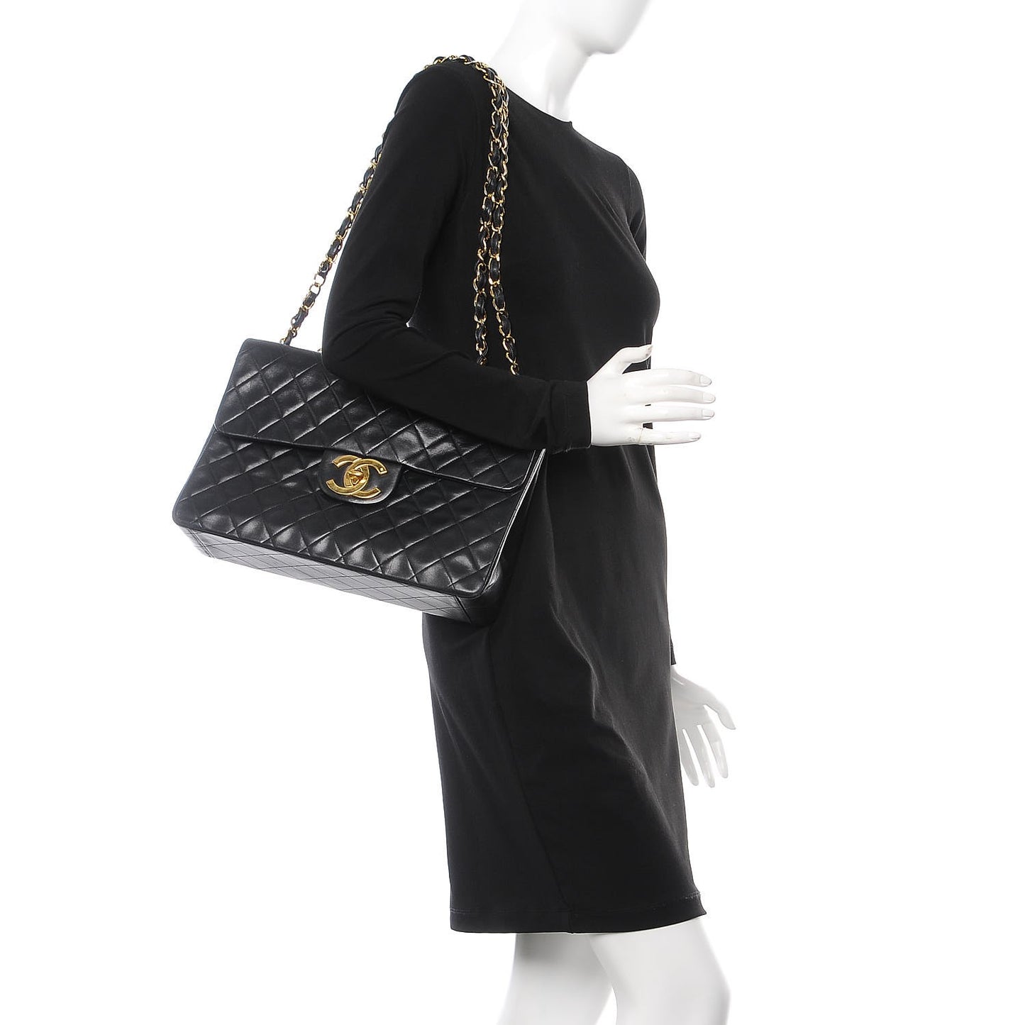 Lambskin Quilted XL Jumbo Single Flap Black