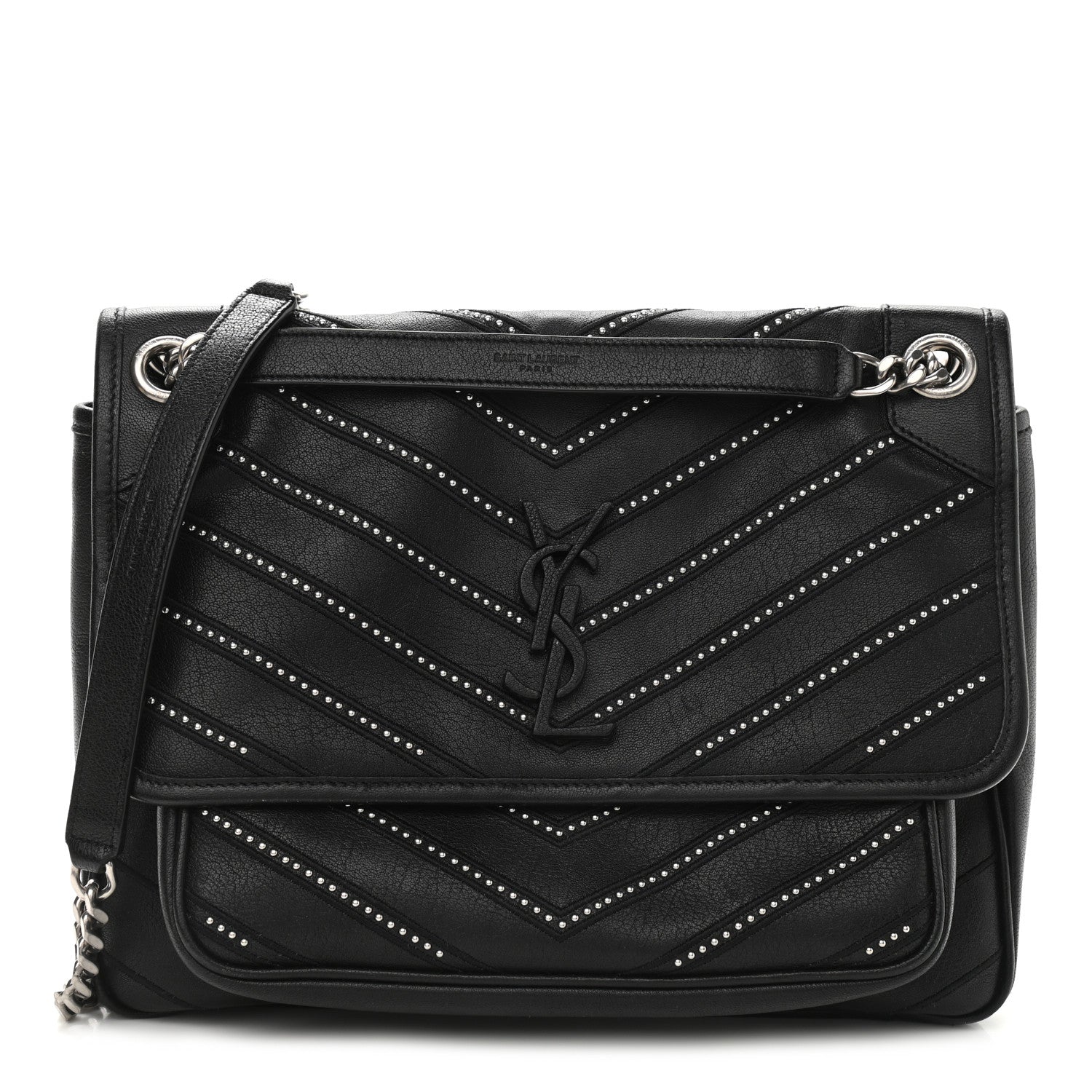 Saint Laurent Calfskin Matelasse Monogram Microstud Medium Niki Chain Satchel Black 1 of 11