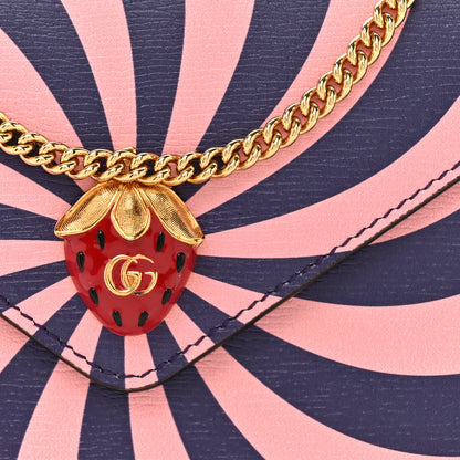Gucci Textured Dollar Calfskin Enamel Double G Strawberry Wallet On Chain Pink Blue 8 of 14