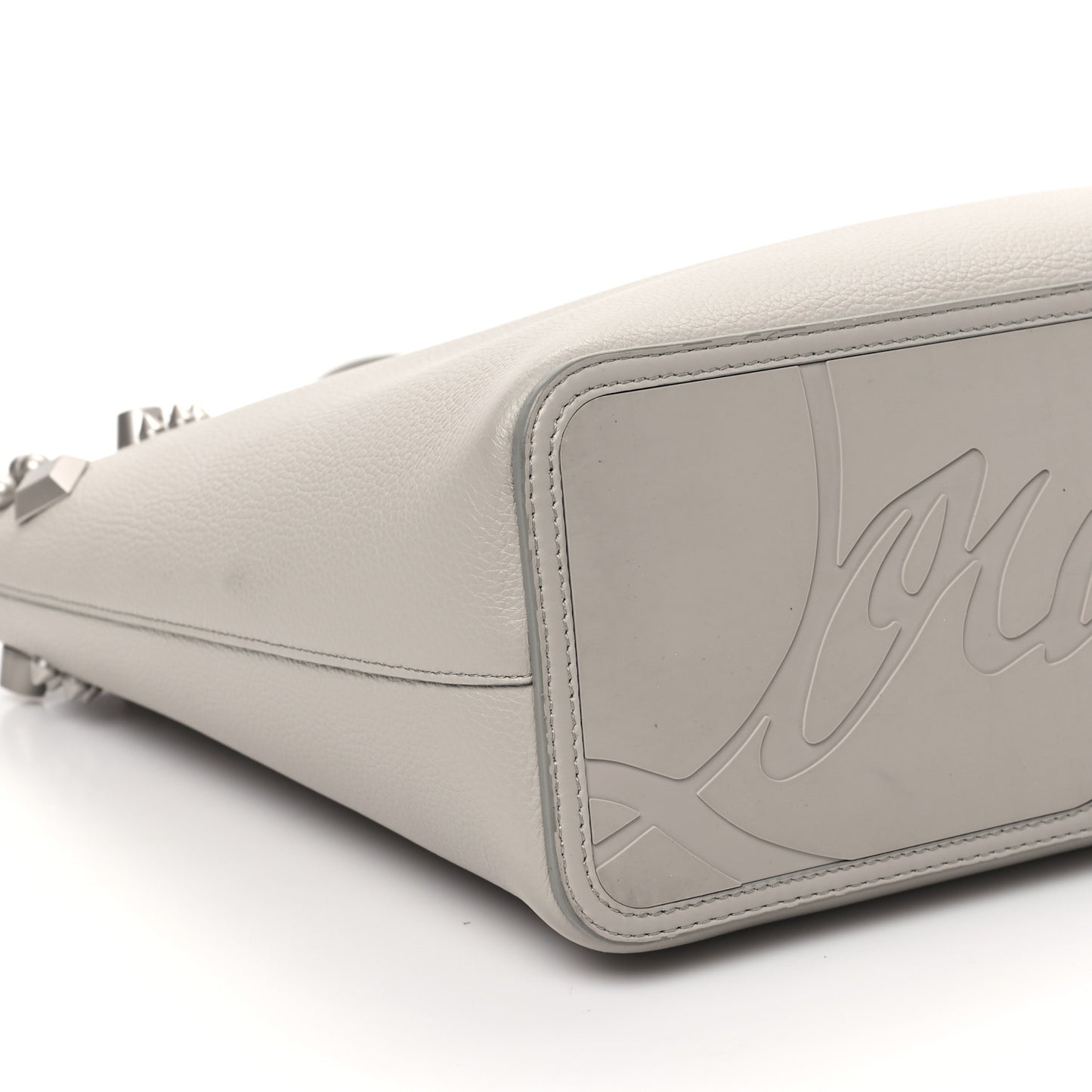 Calfskin Empire Spike Studded East West Cabata Tote Light Grey