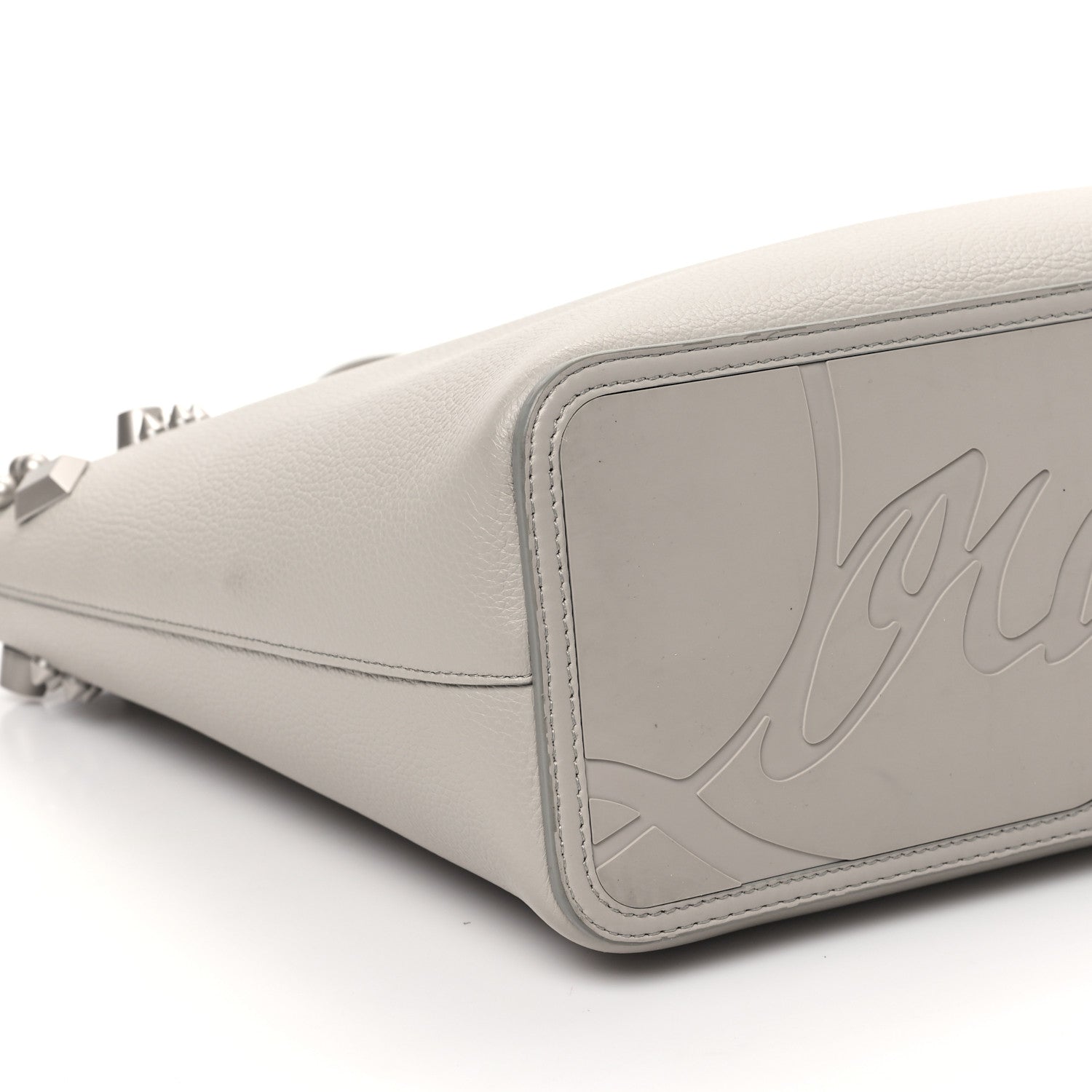 Christian Louboutin Calfskin Empire Spike Studded East West Cabata Tote Light Grey 10 of 11